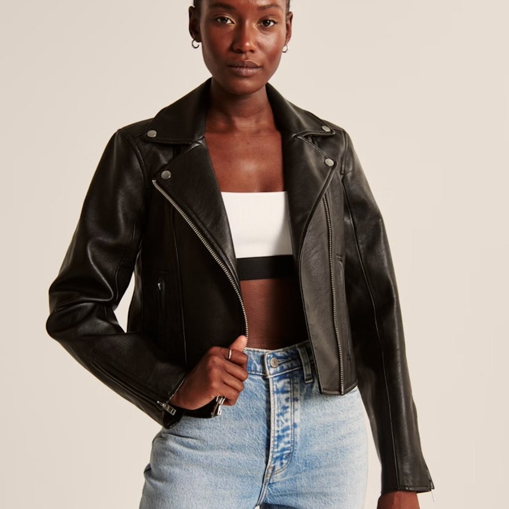 NWT Abercrombie & Fitch Black Vegan Leather Moto Jacket